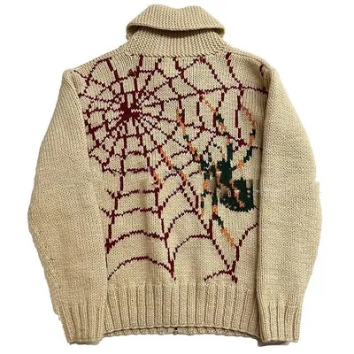 Men's And Women's Loose Square Collar Zipper Spider Web Jacquard Warm Sweater