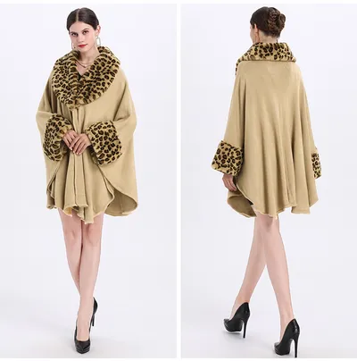 Loose Plus Size Fashion Fox Fur Collar Cloak Cape Women