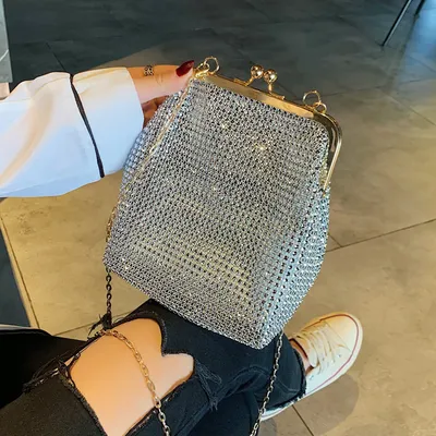 Hot Rhinestone Chain Shoulder Crossbody Clip Bag