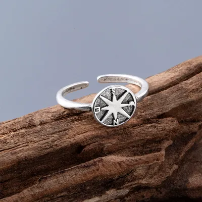 New Compass Hollow Ring Silver Adjustable Directional Ring