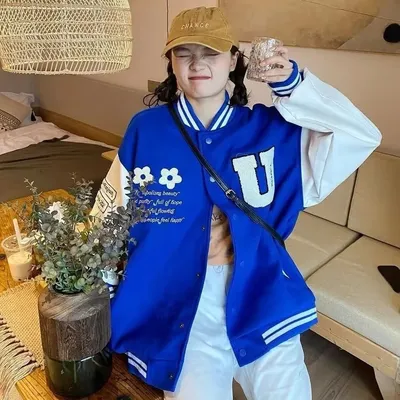 Blue Japanese Style Oversize Jacket Men's Ins Trendy Workwear Baseball Jacket Fashion
