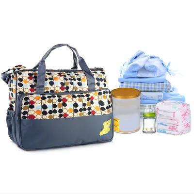 5PCS Per Set Baby Nappy Diaper Bags For Spring Travel Set Mummy Diaper Shoulder Bags WithNappy Changing Pad Insulated Pockets Travel Tote Bags For Mom Dad