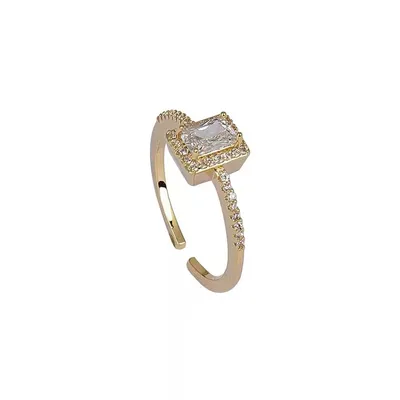 Light Luxury Zircon Super Flash Ring Niche Design Square Diamond Cold Wind Exquisite Opening