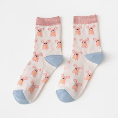 Blue Cute Rabbit Cartoon Tube Socks Cotton Socks