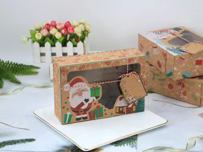 Christmas Gift Box Candy Cookie Santa Snowman Cartoon Kraft Paper Xmas Kids Bags New Year Event Party Supplies