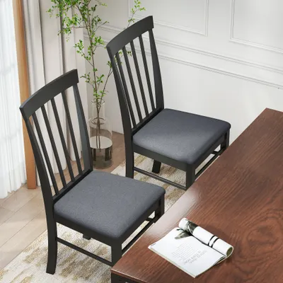 Wooden Dining Chairs Set Of 2, Farmhouse Upholstered Kitchen Chairs With Rubber Wood Frame, Black And Gray