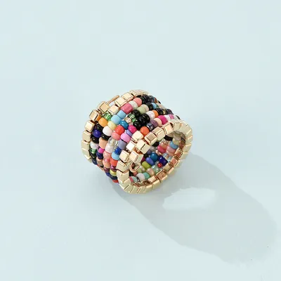 Multi-layered One-piece Ring With Colorful Rice Beads