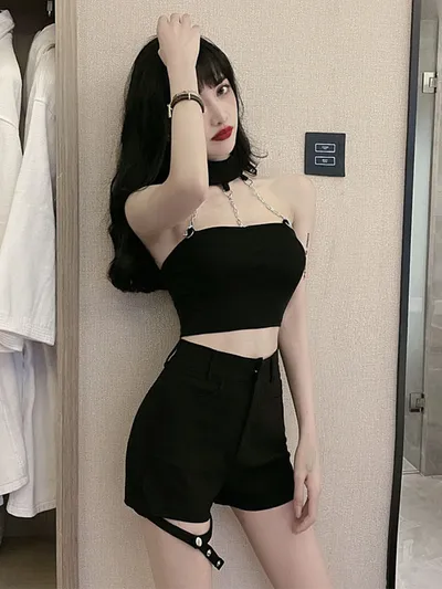 Short Halter Tube Top High Waist Shorts