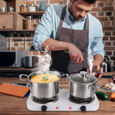 2 Color Options -- 1Pc 2000W Electric Double Burner For Spring Season Cooking Portable Coil Heating Hot Plate Stove Countertop RV Hotplate With Non Slip Rubber Feet 5 Temperature Adjustments
