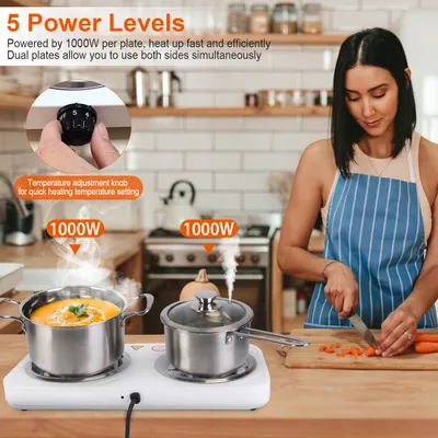 2 Color Options -- 1Pc 2000W Electric Double Burner For Spring Season Cooking Portable Coil Heating Hot Plate Stove Countertop RV Hotplate With Non Slip Rubber Feet 5 Temperature Adjustments