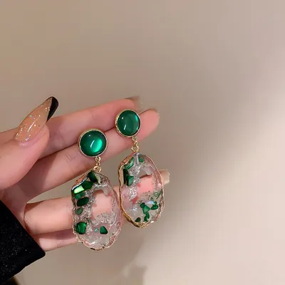S925 Sterling Silver Post Green Acrylic Statement Drop Earrings For Women Luxury Geometric Dangle Earrings Fashion Jewelry