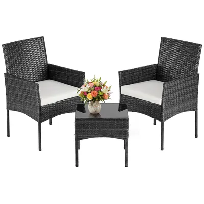 Three-piece Garden Furniture Set, Woven Outdoor Polyethylene Rattan Furniture, Equipped With A Coffee Table And Washable Cushions