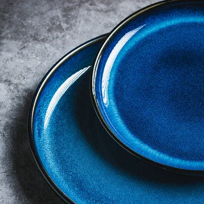 Blue Kiln Baked Gradient Ceramic Western Cuisine Plate Meal Tray Restaurant Dish Home Cutlery Plate
