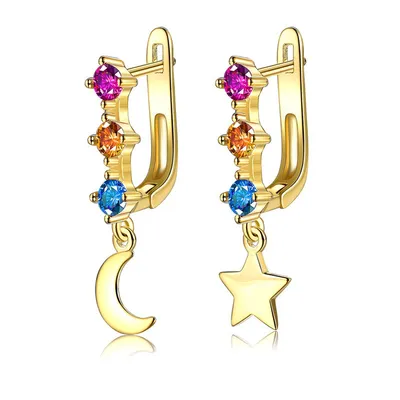 Japanese And Korean Fashion Asymmetrical Star And Moon Earrings
