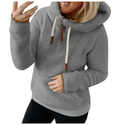 Women's Jacket With Hood Pocket Plush Jacket