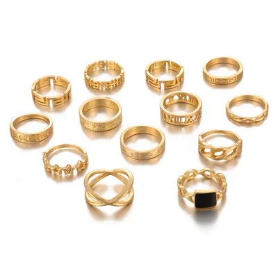 Alloy Geometric Element Set Ring 13-piece Letter Star Ring Set