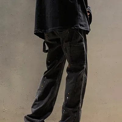 Men's Color Contrast Wash Splicing Denim Trousers