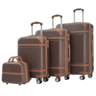 طقم حقائب سفر صلبة مكون من 4 قطع، مقاس 20×24×28 بوصة، يشمل حقائب سفر وحقيبة مستحضرات تجميل، حقيبة سفر دوارة مزودة بقفل TSA، خفيفة الوزن