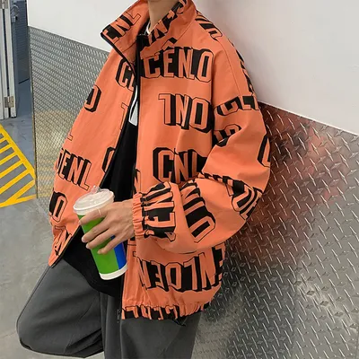 Men's Trendy Hip Hop Jacket With Full Printed Letters