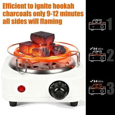 1Pc Electric Charcoal Burner 500W Hookah Charcoal Burner Compact Coal Burner For Hooka Cubes Shisha With Grill And Tongs 5 Temperature Gears Thermostat Control For Spring Summer