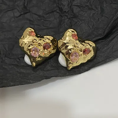 Women's Love Gemstone Ear Clips Temperament Metal Stud Earrings