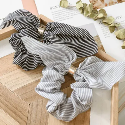Chiffon Metal Buckle Striped Bowel Hair Ring
