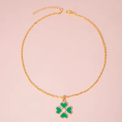 Enamel Green Four Heart Clover Necklaces For Women