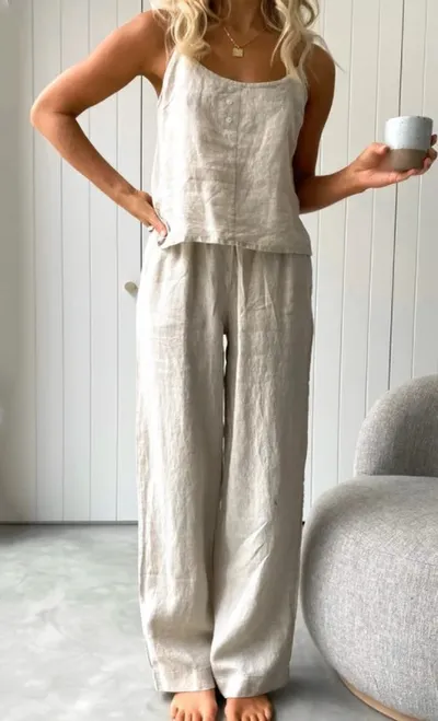 Women's New Solid Color Fashion Elastic Pants Sling Home Set