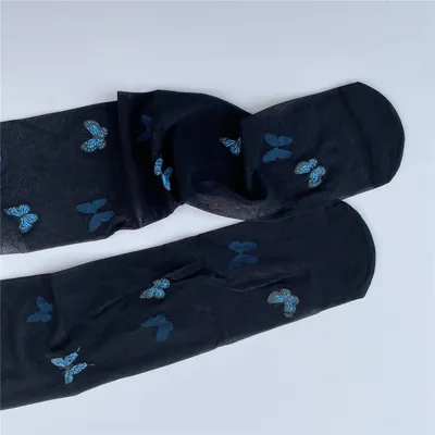 Blue Butterfly Printed Snag-proof Stockings Spring And Summer Pantyhose