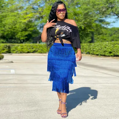 Women's Fashion Simple Print Short Sleeve T-shirt Knotted Skirt Set