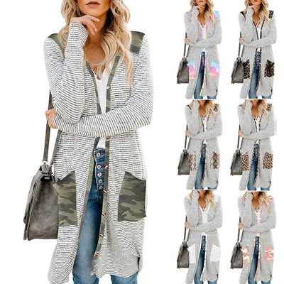 Loose Solid Color Knit Women's Cardigan Mid Length Sweater