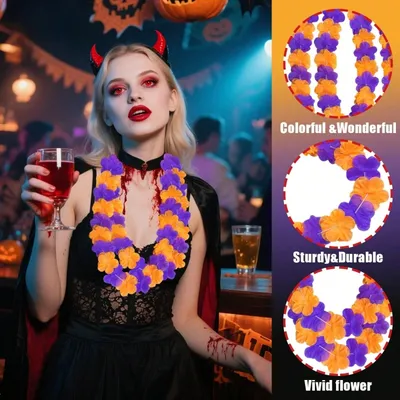 Pack Of 24 Halloween Party Item Flower Chains Halloween Themed Garlands Orange Purple Black Trick Or Treat Holiday Decoration Chain Accessories For Halloween Home Decoration Birthday Party Supplies