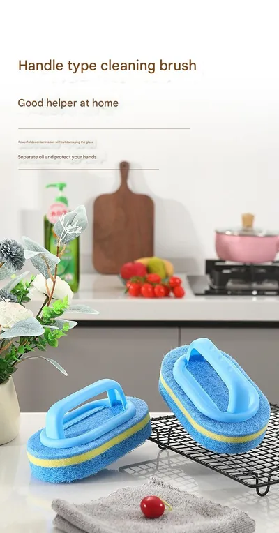 Kitchen Handle-style Pot Brush, Multi-functional Bathroom Tile Cleaning Brush, Double-layer Thickened Bathtub Brush, Sponge For Removing Stains.