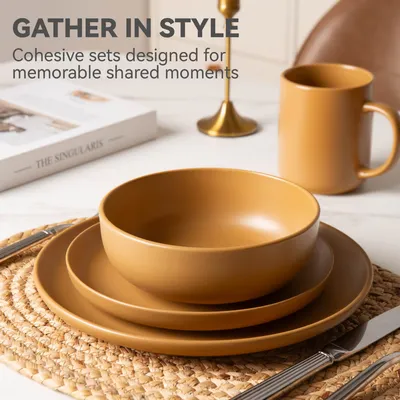 12-Piece Stoneware Dinnerware Sets With Mugs  Microwave & Dishwasher Safe Non-Toxic Dinner Plates Bowls Set  Stackable Matte Glaze Kitchenware For 3