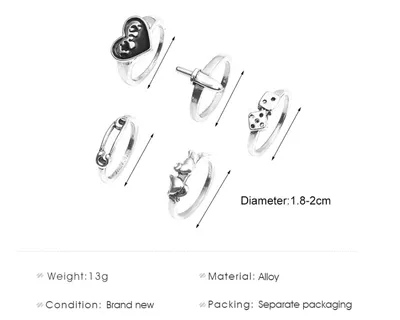 Ring Set Ins The Same Metal Love Paper Clip Ring 5-piece Set Of Personalized Retro Jewelry