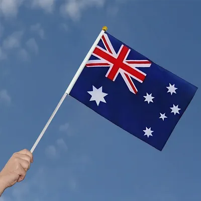 Small Hand Waver Australian Flag Polyester Australia Aussie Flags On Stick 8PCS 14cm X 21cm - Australia Aussie Day Party Supplies