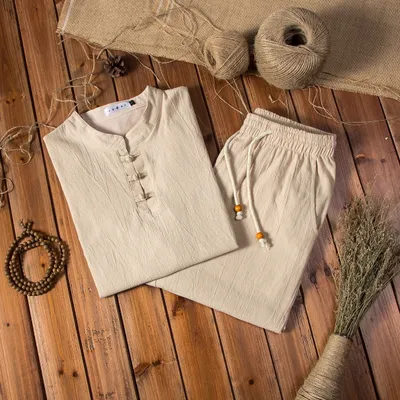 New Chinese Style Cotton And Linen Autumn Men's Long-sleeved Trousers Suit