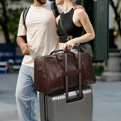 Vegetable Tanned Leather Luggage Bag, Men's Bag, Sports And Fitness Bag, Genuine Leather Business Handbag, Short Distance Outdoor Travel Bag