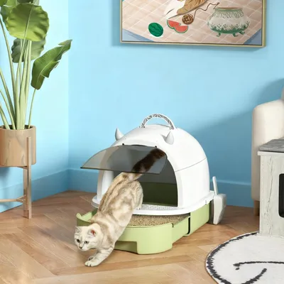 Green Cat Litter Box With Lid, Scoop, Deodorizing Bags