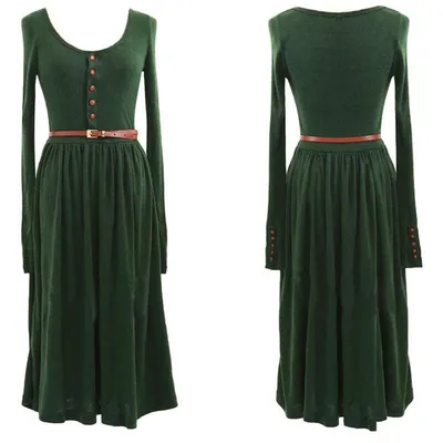 Long-sleeve Button Retro Art Style Knitted  Dress