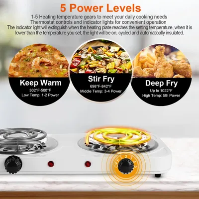 2 Color Options -- 1Pc 2000W Electric Double Burner For Spring Season Cooking Portable Coil Heating Hot Plate Stove Countertop RV Hotplate With Non Slip Rubber Feet 5 Temperature Adjustments