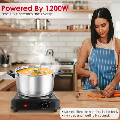 1Pc 1200W Electric Infrared Single Burner Portable Heating Hot Plate Stove Countertop RV Hotplate With 7.5in Glass Cooktop Stepless Temperature Adjustments For Home RV Camp