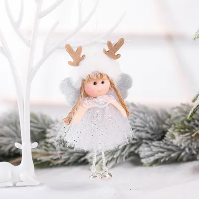 Christmas net yarn sequined antler angel pendant