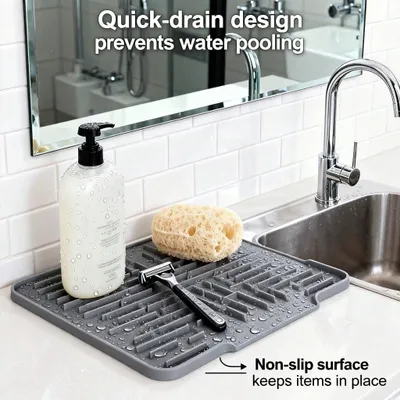 Non Slip Large Silicone Dish Draining Mat, Heat Resistant Sink Liner Countertop Trivet For Kitchen Dishes, Cookware Utensils.