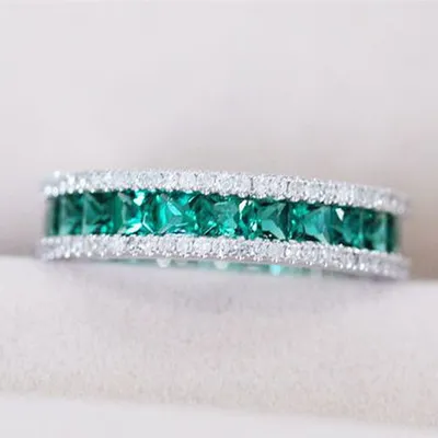 Women's White Gold Plated Emerald Zircon Ring