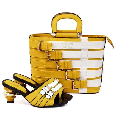 Metal Buckle Mid-heel Shoes With Large Bag Combination