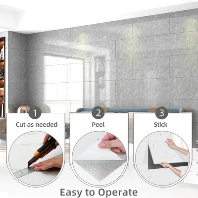 12Pcs PVC Marble Tiles Wall Sticker Self-Adhesive Stick Kitchen Bathroom Decor