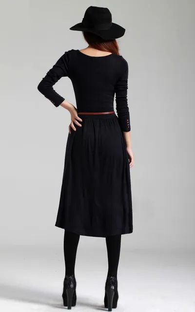Long-sleeve Button Retro Art Style Knitted  Dress