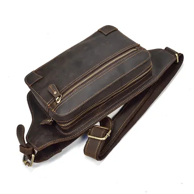 Leather Retro Men's Crazy Horse Skin Waist Bag
