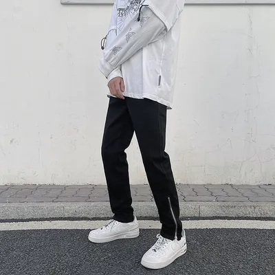 Black Stretch With Zipper And Personality All-match Trousers